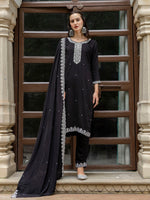 Divine Black Color Viscose Fabric Designer Suit