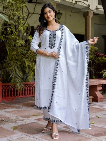 Divine White Color Viscose Fabric Designer Suit