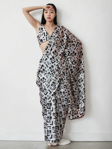 Classy White Color Chinon Fabric Casual Saree