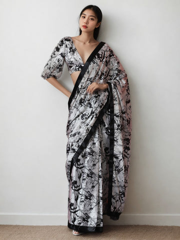Classy White Color Chinon Fabric Casual Saree