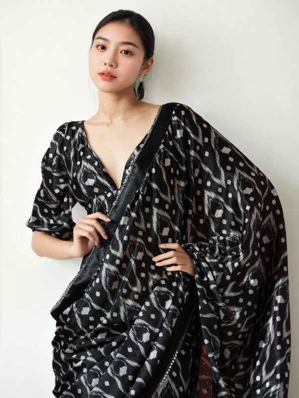 Classy Black Color Chinon Fabric Casual Saree