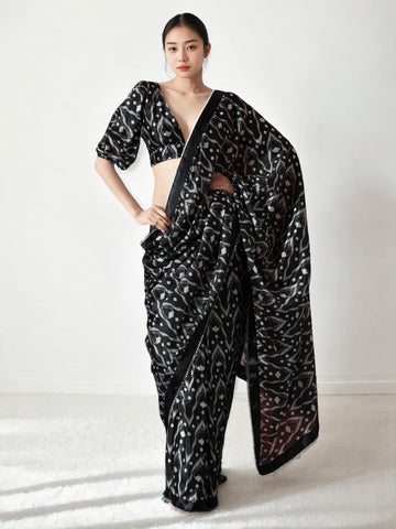 Classy Black Color Chinon Fabric Casual Saree