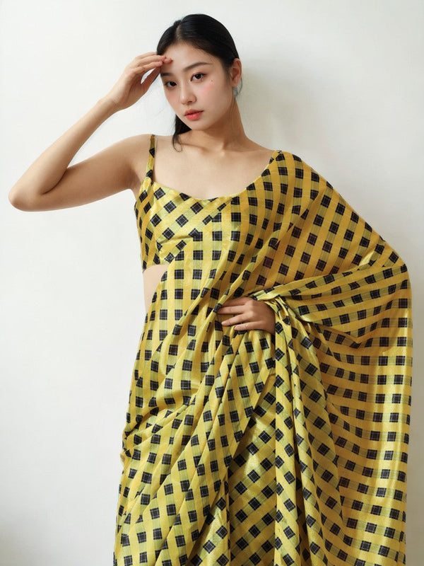 Classy Yellow Color Chinon Fabric Casual Saree