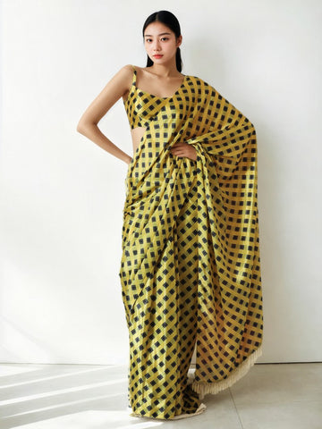 Classy Yellow Color Chinon Fabric Casual Saree