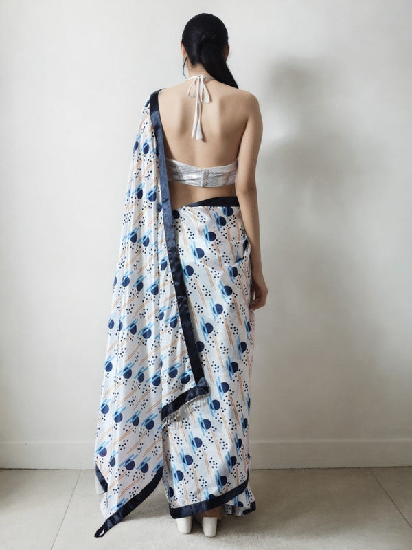Classy White Color Chinon Fabric Casual Saree