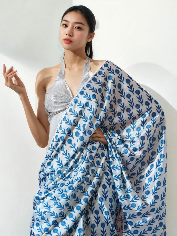 Classy Blue Color Chinon Fabric Casual Saree