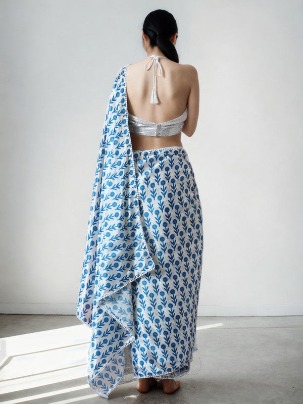 Classy Blue Color Chinon Fabric Casual Saree