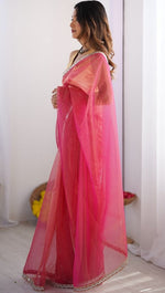 Splendid Pink Color Net Fabric Casual Saree