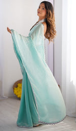 Splendid Aqua Color Burberry Fabric Casual Saree