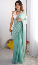 Splendid Aqua Color Burberry Fabric Casual Saree