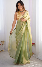 Splendid Green Color Organza Fabric Casual Saree