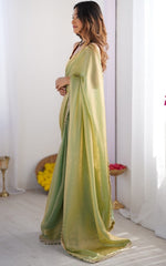 Splendid Green Color Organza Fabric Casual Saree