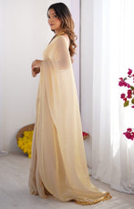 Splendid Beige Color Organza Fabric Casual Saree