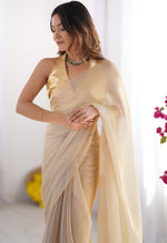 Splendid Beige Color Organza Fabric Casual Saree