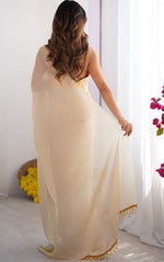 Splendid Beige Color Organza Fabric Casual Saree