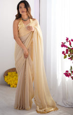 Splendid Beige Color Organza Fabric Casual Saree