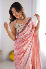 Splendid Pink Color Chinon Fabric Casual Saree