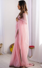 Splendid Pink Color Net Fabric Casual Saree