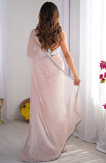 Splendid Peach Color Burberry Fabric Casual Saree