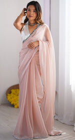 Splendid Peach Color Burberry Fabric Casual Saree