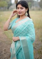 Amazing Aqua Color Silk Fabric Casual Saree
