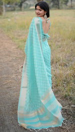 Amazing Aqua Color Silk Fabric Casual Saree