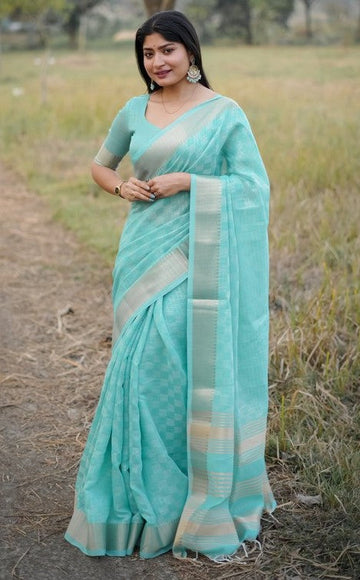 Amazing Aqua Color Silk Fabric Casual Saree