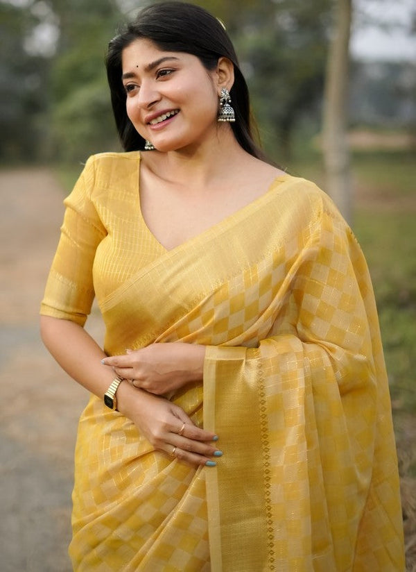 Amazing Mustard Color Silk Fabric Casual Saree