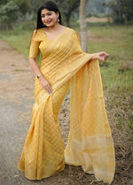 Amazing Mustard Color Silk Fabric Casual Saree