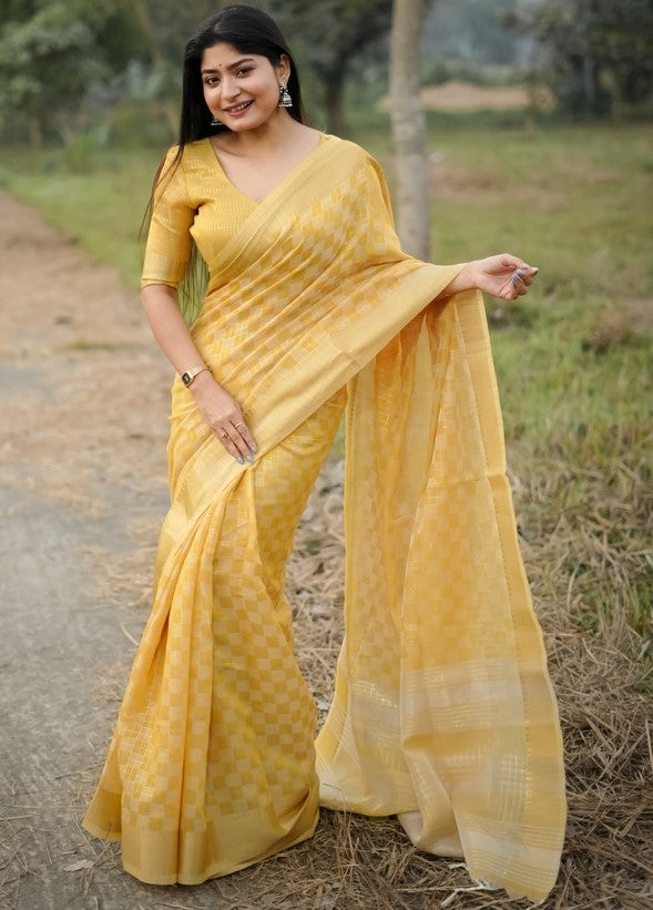 Amazing Mustard Color Silk Fabric Casual Saree