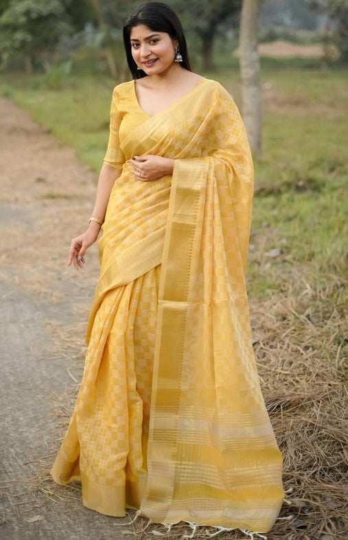 Amazing Mustard Color Silk Fabric Casual Saree
