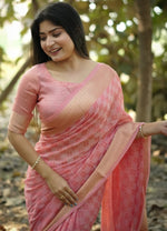 Amazing Peach Color Silk Fabric Casual Saree