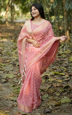 Amazing Peach Color Silk Fabric Casual Saree