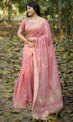 Amazing Peach Color Silk Fabric Casual Saree