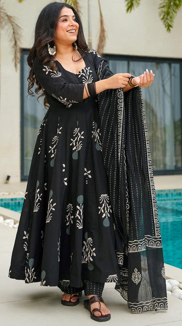 Divine Black Color Cotton Fabric Designer Suit