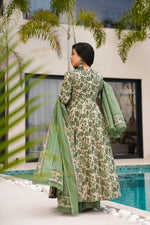 Divine Green Color Cotton Fabric Designer Suit