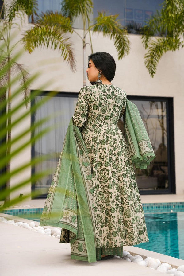Divine Green Color Cotton Fabric Designer Suit
