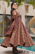 Divine Brown Color Cotton Fabric Designer Suit
