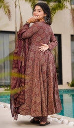 Divine Brown Color Cotton Fabric Designer Suit