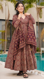 Divine Brown Color Cotton Fabric Designer Suit