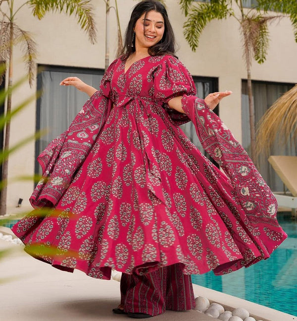 Divine Pink Color Cotton Fabric Designer Suit