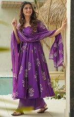Divine Purple Color Cotton Fabric Designer Suit
