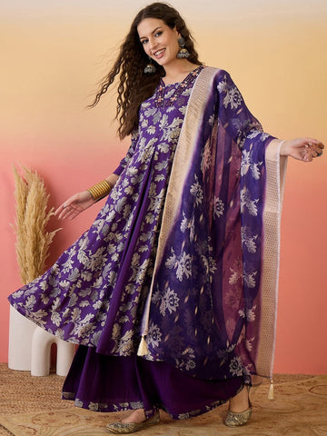 Amazing Purple Color Silk Fabric Plazzo Suit