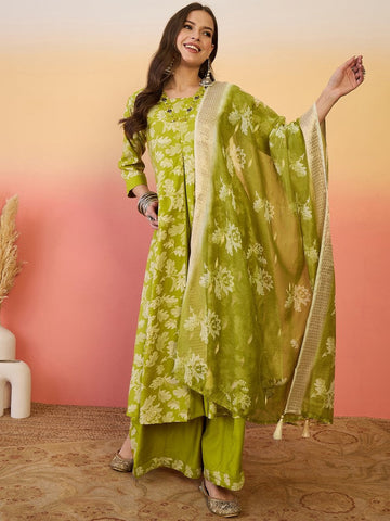 Amazing Green Color Silk Fabric Plazzo Suit