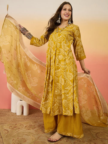 Amazing Mustard Color Silk Fabric Plazzo Suit