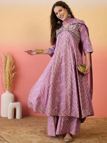 Amazing Pink Color Silk Fabric Plazzo Suit