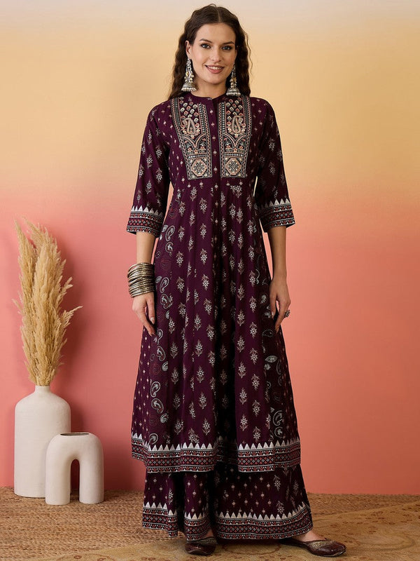 Amazing Wine Color Silk Fabric Plazzo Suit