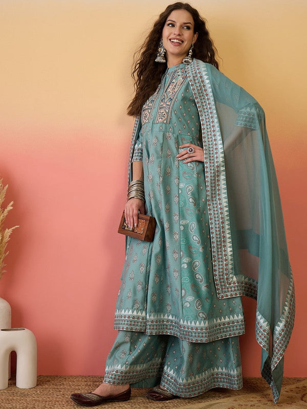 Amazing Green Color Silk Fabric Plazzo Suit