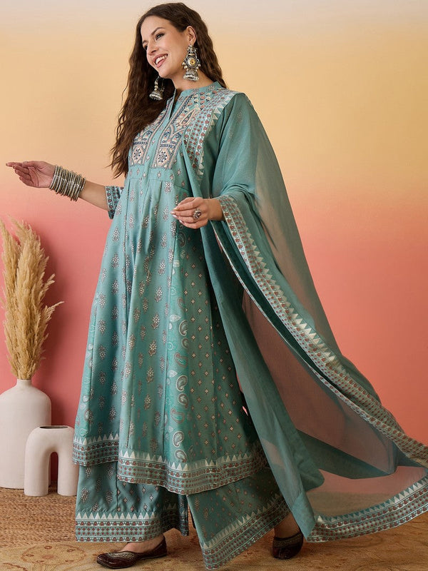 Amazing Green Color Silk Fabric Plazzo Suit