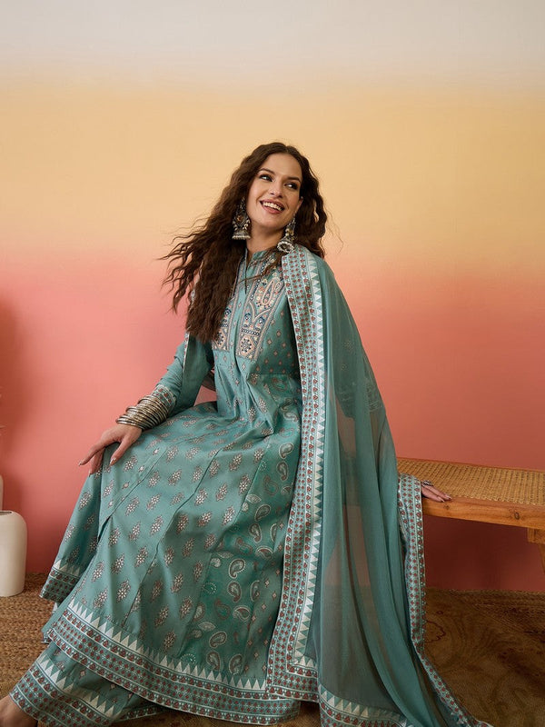 Amazing Green Color Silk Fabric Plazzo Suit
